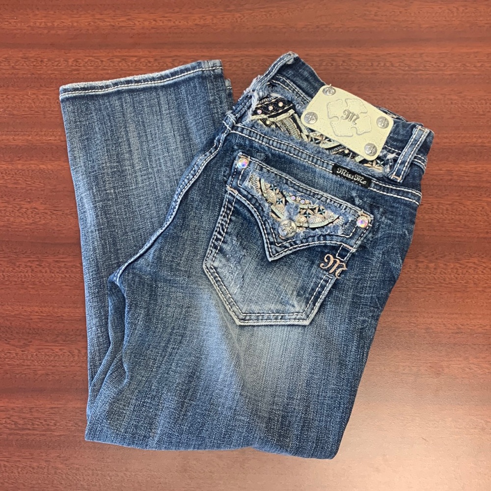 Miss Me Blue Embellished Cropped Ankle Jeans